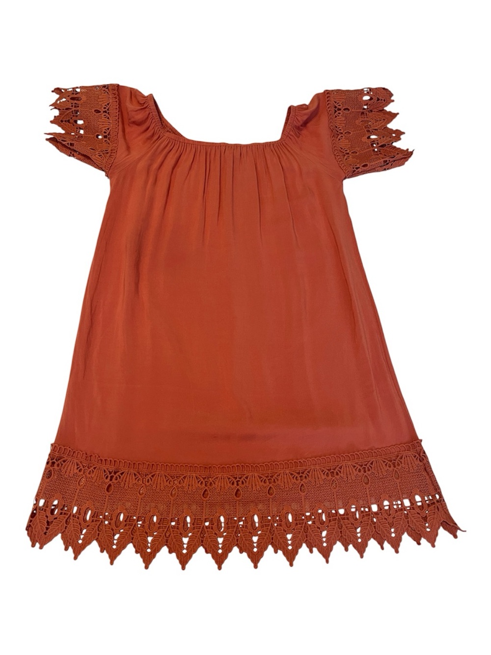 Iris Women's Size Small Rust Orange Crochet Hem Peasant Top Tunic EUC